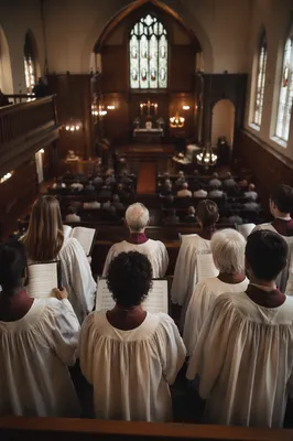 Reverent Church Choir Singing in Sanctuary