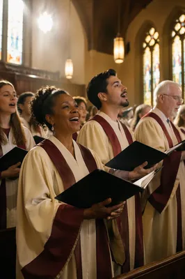 Church Choir Singing in Warm Sanctuary