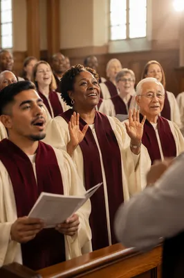 Church Choir Singing in Warm Sanctuary