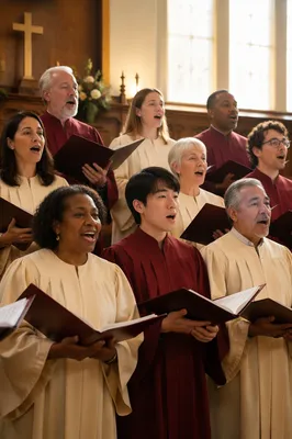 Church Choir Singing in Bright Sanctuary