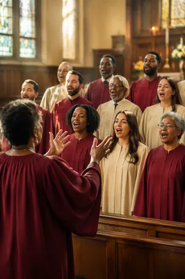 Church Choir Singing in Sunlit Sanctuary