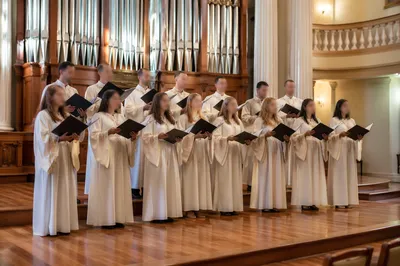 Church Choir Singing in Traditional Sanctuary