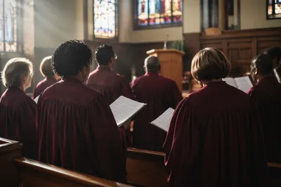 Church Choir Singing in Warm Sanctuary