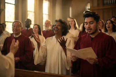 Church Choir Singing in Warm Sanctuary