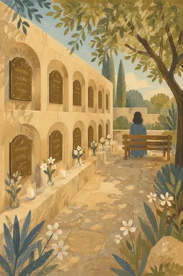 Peaceful Church Columbarium Memorial Wall at Dawn