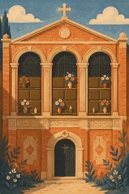 Peaceful Church Columbarium Memorial Wall Courtyard