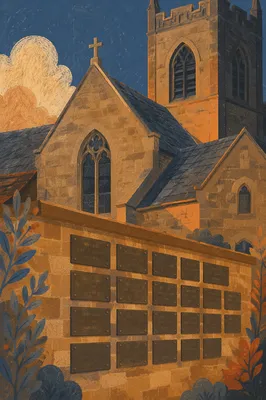 Peaceful Church Columbarium Memorial Wall at Sunset