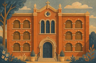 Peaceful Church Columbarium Memorial Wall Courtyard