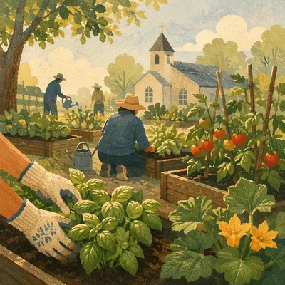 Church Community Garden in Morning Light