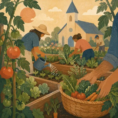 Church Community Garden Harvest in Summer