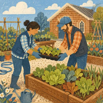 Church Community Garden Volunteers Planting Seedlings