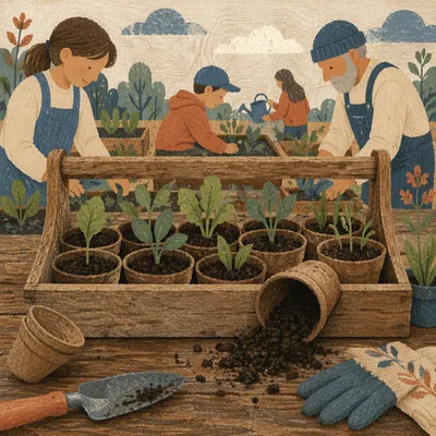 Church Community Garden Seedling Tray Closeup