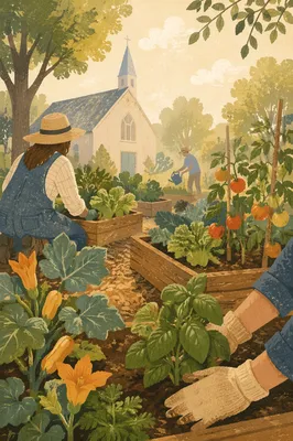 Church Community Garden in Morning Light