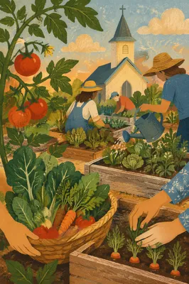 Church Community Garden with Summer Vegetables
