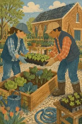 Church Community Garden Volunteers Planting Seedlings
