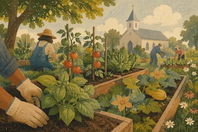 Church Community Garden with Summer Vegetables