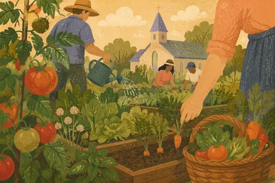 Church Community Garden Harvest in Summer