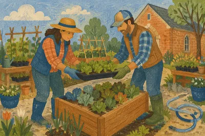 Church Community Garden Volunteers Planting Seedlings