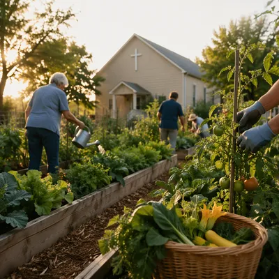 Early Morning Church Community Garden Harvest