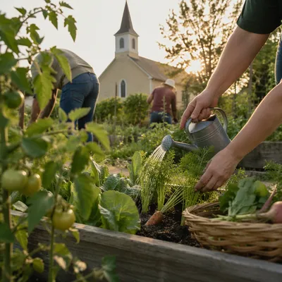 Church Community Garden Harvest in Summer