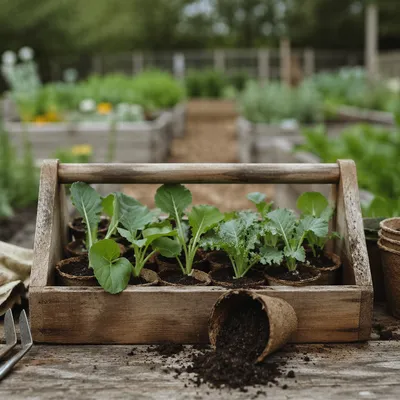 Church Community Garden Seedling Tray Close-Up