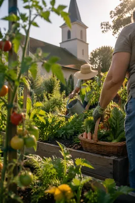 Church Community Garden Harvest in Summer