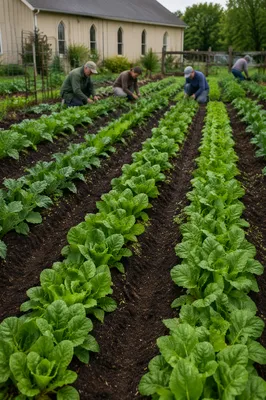 Church Community Garden with Young Vegetables