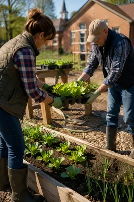 Church Community Garden Volunteers Planting Seedlings