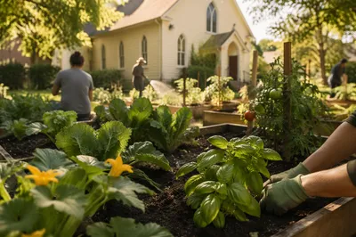 Church Community Garden in Morning Light