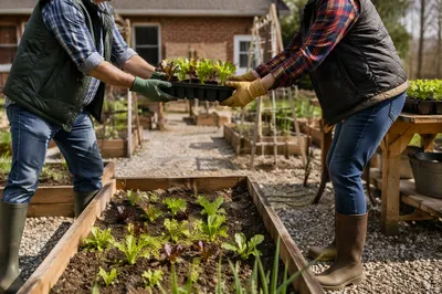 Church Community Garden Volunteers Planting Seedlings