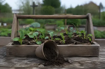 Church Community Garden Seedlings on Rustic Tray