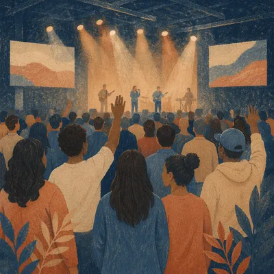 Worship Night Crowd in Church Auditorium