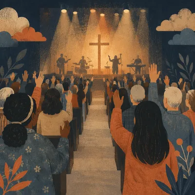 Reverent Worship Night in Church Auditorium