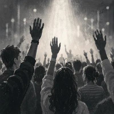 Black and White Worship Night Crowd