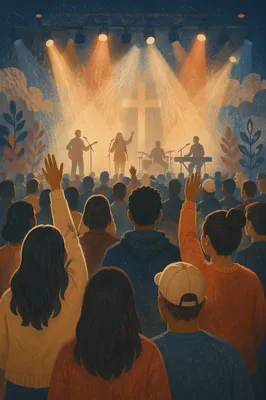 Worship Night Crowd in Church Auditorium