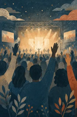 Worship Night Crowd in Church Auditorium