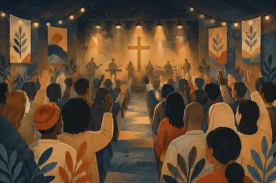 Worship Night Crowd in Church Auditorium