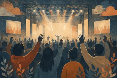 Worship Night Crowd in Church Auditorium