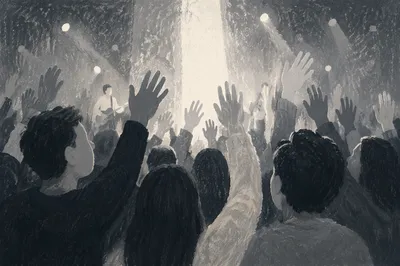 Worship Night Crowd with Raised Hands