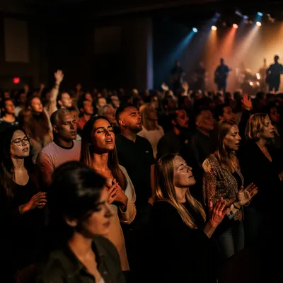 Worship Night Crowd in Church Auditorium