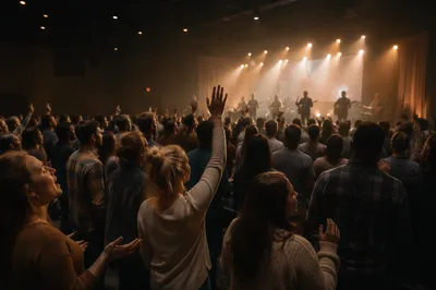 Worship Concert Crowd in Church Auditorium