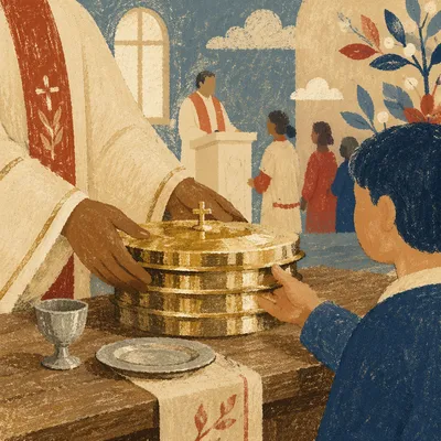 Deacon Serving Communion in Warm Church