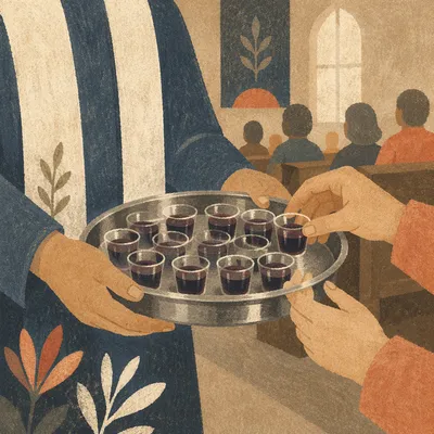 Church Deacon Serving Communion in Sanctuary