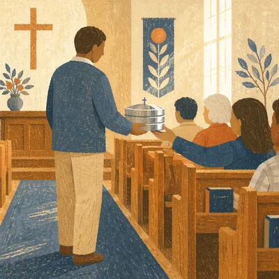 Deacon Serving Communion in Quiet Sanctuary