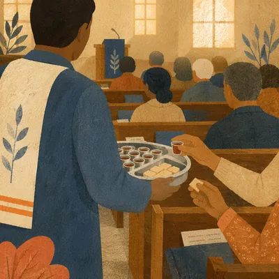 Church Deacon Serving Communion in Sanctuary