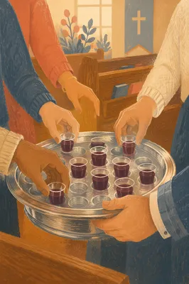 Deacon Serving Communion in Reverent Church Setting