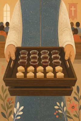 Deacon Serving Communion Tray in Sanctuary