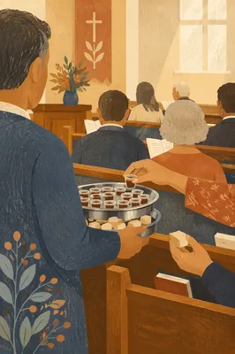 Deacon Serving Communion in Morning Worship