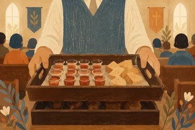 Deacon Serving Communion Tray in Sanctuary