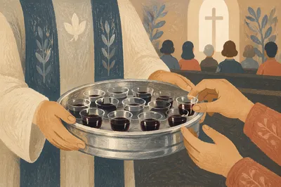 Deacon Serving Communion in Quiet Sanctuary
